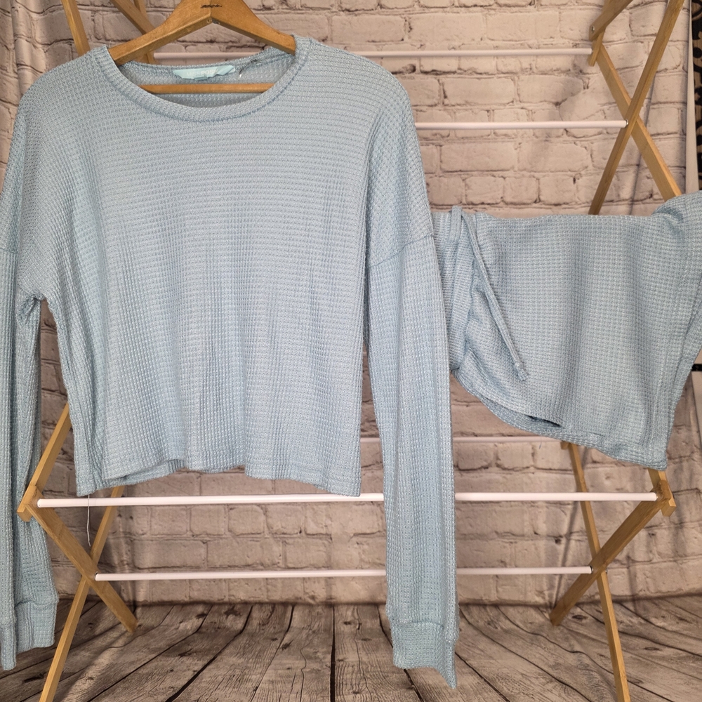 Women's Light Blue Waffle Knit Pajama Set